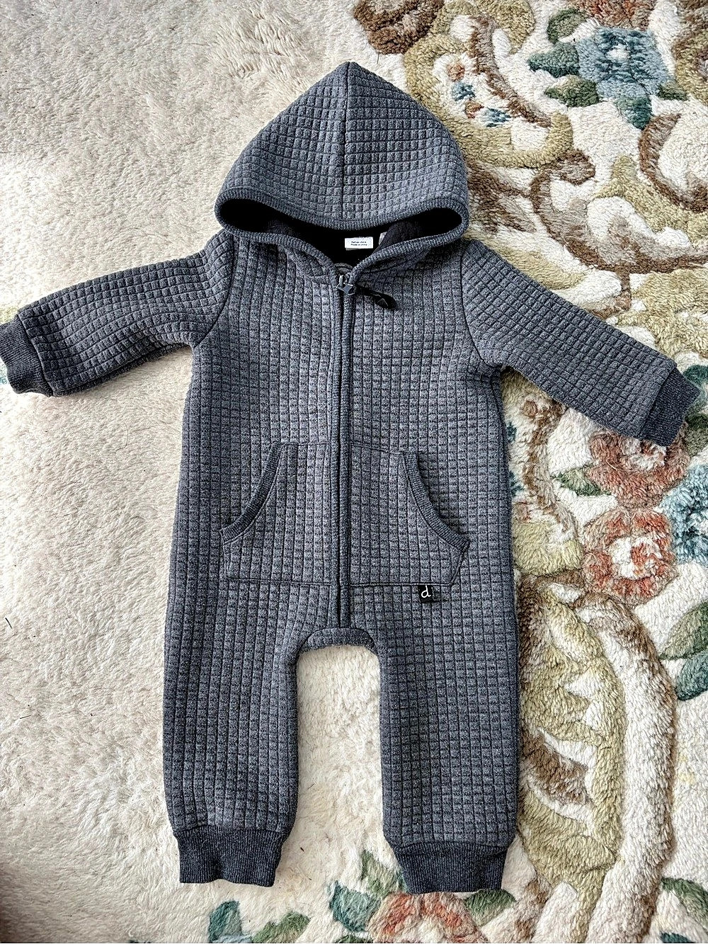 deux par deux Baby 12M Gray Hooded Zip Romper